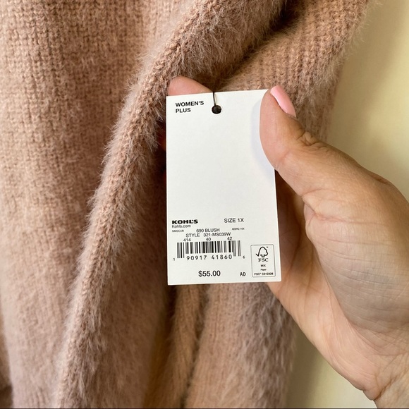 Kohls Sonoma Fuzzy Eyelash Cowlneck Tunic Sweater Blush Pink Women's Size 1X - Picture 6 of 8